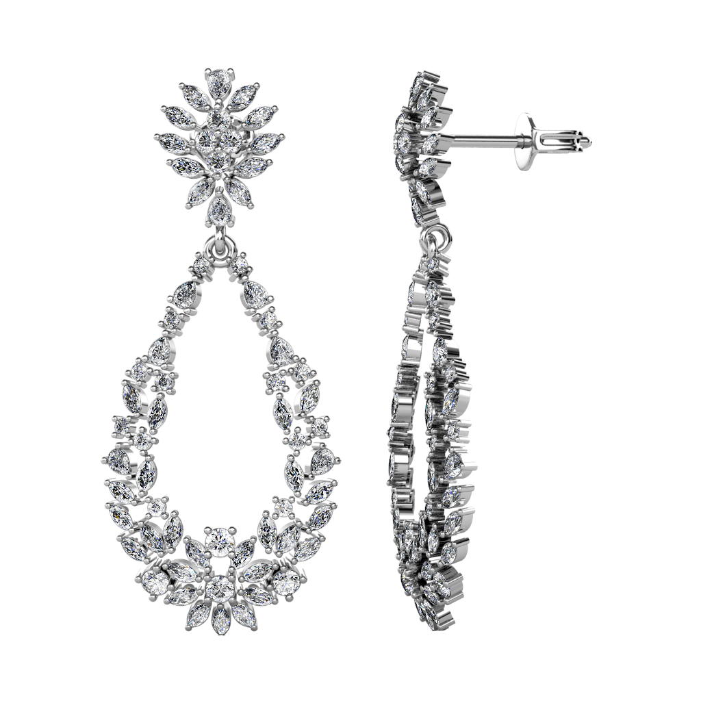 American Diamond Long Earring In Floral Design - The Young Indians