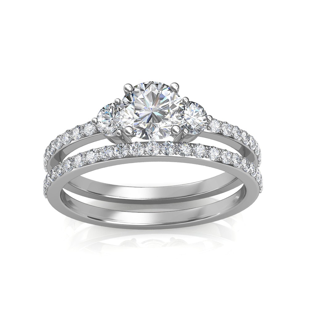 1.30 carat White Gold Sylvia Engagement Ring and Wedding Band Set