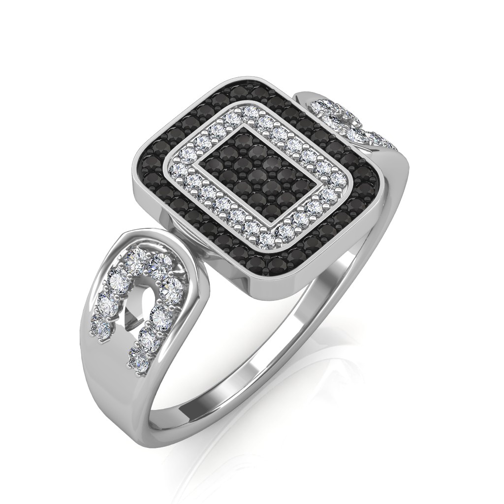 Black Diamond Ring for Women, White Gold Flower Ring ADLR166