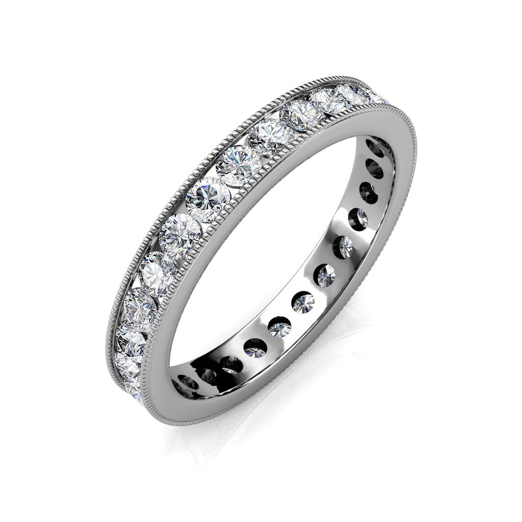 White Gold Milgrain Channel Set Full Eternity Ring - 3 cent diamonds