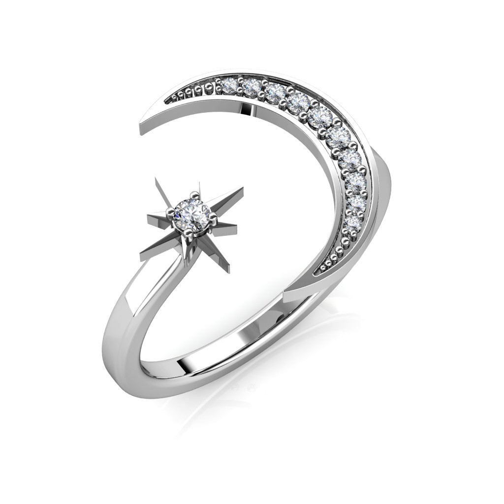 Sterling Silver Opal Moon and Star Open Plus Size Ring - Shendell's Ladies  Rings