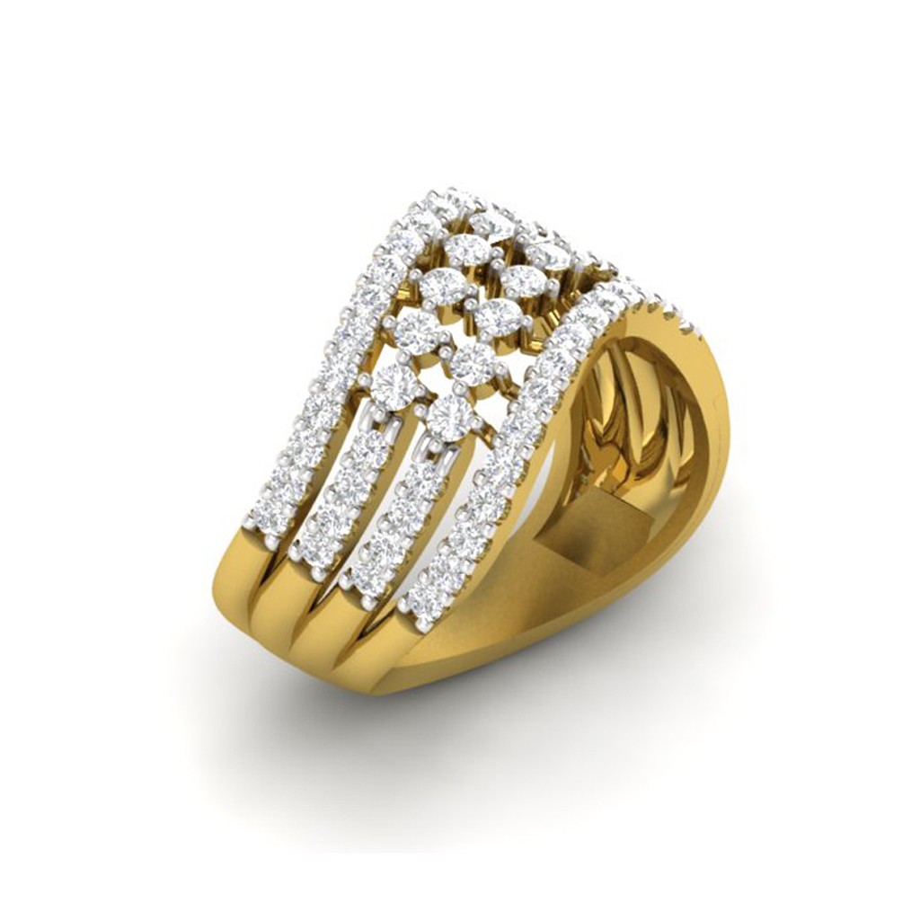 Buy quality Fancy Cocktail Ring with Wave effect in 18K Yellow Gold - 6.980  grams - 0.32 carats - VVS EF - 0LR57 in Pune