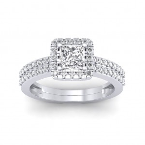 0.86 carat 18K White Gold - Dual Band Helena Princess Engagement Ring