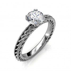 0.50 carat 18K White Gold - Amor Etched Rope Engagement Ring