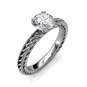 0.70 carat 18K White Gold - Amor Etched Rope Engagement Ring