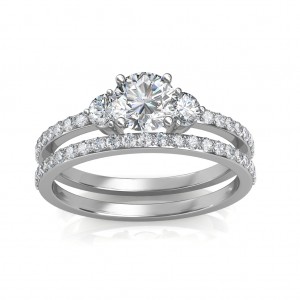 1.78 carat 18K White Gold - Sylvia Engagement Ring and Wedding Band Set
