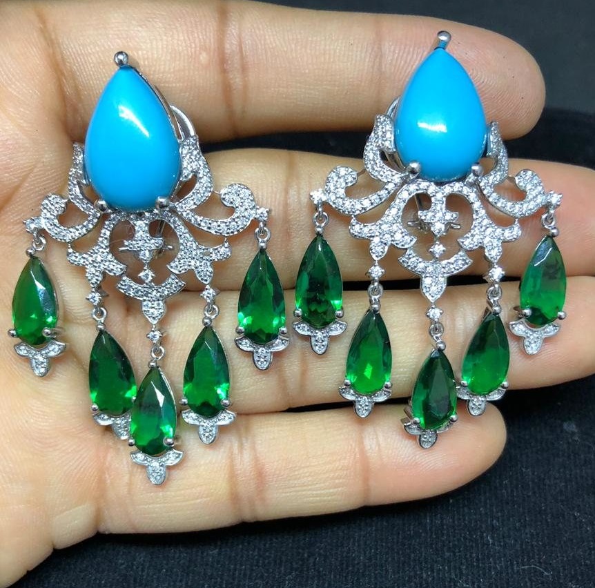 Pear Emerald Diamond Earrings